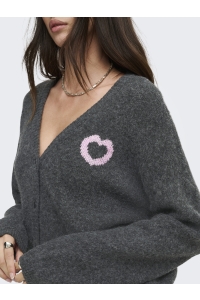 ONLY ONLLOVIE LS V-NECK CARDIGAN CC KNT dark grey melange/love/romance r