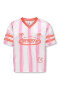 ONLY KOGLULA S/S V-NECK SPORTY TOP CS JR: bright white/begonia pink stripe