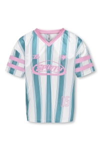 ONLY KOGLULA S/S V-NECK SPORTY TOP CS JR: bright white/biscay bay stripes/
