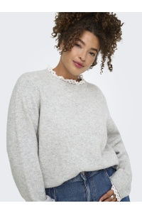 Carmakoma CARCHER LS DETAIL O-NECK KNT light grey melange/cloud dancer