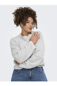 Carmakoma CARCHER LS DETAIL O-NECK KNT light grey melange/cloud dancer
