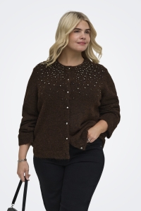 Carmakoma CARMIGGIE LS O-NECK PEARL CARDIGAN : coffee bean/melange/silver metal