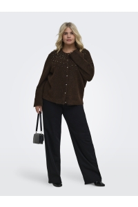 Carmakoma CARMIGGIE LS O-NECK PEARL CARDIGAN : coffee bean/melange/silver metal
