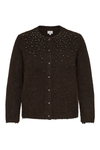 Carmakoma CARMIGGIE LS O-NECK PEARL CARDIGAN : coffee bean/melange/silver metal