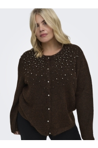 Carmakoma CARMIGGIE LS O-NECK PEARL CARDIGAN : coffee bean/melange/silver metal