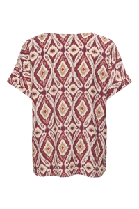 ONLY ONLBELLY MIKASI SS V-NECK TOP WVN E: brick red/abstract aquares