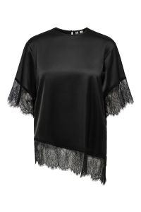 ONLY ONLINDONA 2/4 SATIN LACE TOP WVN black