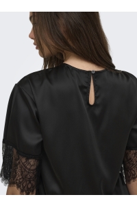 ONLY ONLINDONA 2/4 SATIN LACE TOP WVN black
