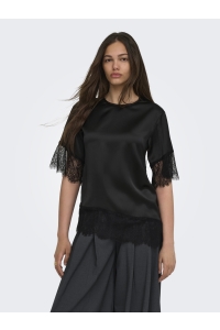 ONLY ONLINDONA 2/4 SATIN LACE TOP WVN black