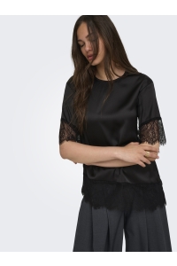 ONLY ONLINDONA 2/4 SATIN LACE TOP WVN black