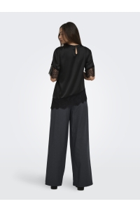 ONLY ONLINDONA 2/4 SATIN LACE TOP WVN black