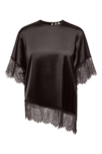 ONLY ONLINDONA 2/4 SATIN LACE TOP WVN chocolate torte