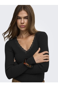ONLY ONLSARA SHARAI L/S V-NECK TOP JRS N: black