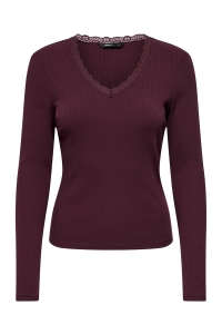 ONLY ONLSARA SHARAI L/S V-NECK TOP JRS N: burgundy