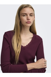 ONLY ONLSARA SHARAI L/S V-NECK TOP JRS N: burgundy