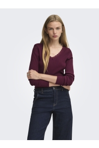 ONLY ONLSARA SHARAI L/S V-NECK TOP JRS N: burgundy