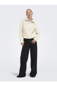 ONLY ONLFREJA LS CABLE ZIP HIGHNECK KNT birch/silver zip