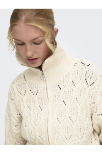 ONLY ONLFREJA LS CABLE ZIP HIGHNECK KNT birch/silver zip