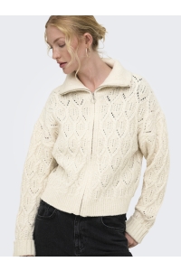 ONLY ONLFREJA LS CABLE ZIP HIGHNECK KNT birch/silver zip