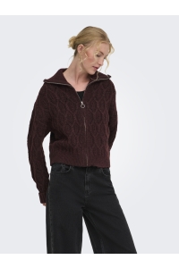 ONLY ONLFREJA LS CABLE ZIP HIGHNECK KNT decadent chocolate/silver zip