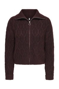 ONLY ONLFREJA LS CABLE ZIP HIGHNECK KNT decadent chocolate/silver zip