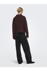 ONLY ONLFREJA LS CABLE ZIP HIGHNECK KNT decadent chocolate/silver zip
