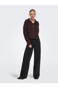 ONLY ONLFREJA LS CABLE ZIP HIGHNECK KNT decadent chocolate/silver zip