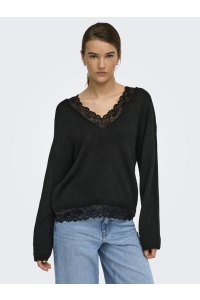 ONLY ONLCLOVER LS LACE V-NECK REVERSIBLE: black/dtm lace