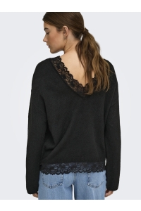 ONLY ONLCLOVER LS LACE V-NECK REVERSIBLE: black/dtm lace