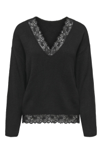 ONLY ONLCLOVER LS LACE V-NECK REVERSIBLE: black/dtm lace