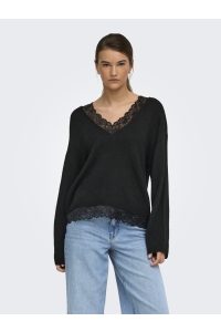 ONLY ONLCLOVER LS LACE V-NECK REVERSIBLE: black/dtm lace