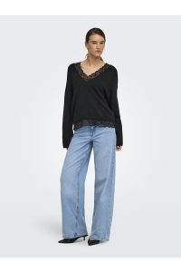 ONLY ONLCLOVER LS LACE V-NECK REVERSIBLE: black/dtm lace