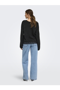 ONLY ONLCLOVER LS LACE V-NECK REVERSIBLE: black/dtm lace