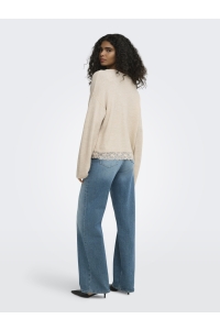 ONLY ONLCLOVER LS LACE V-NECK REVERSIBLE: pumice stone/melange/dtm lace