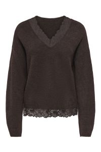 ONLY ONLCLOVER LS LACE V-NECK REVERSIBLE: coffee bean/melange/dtm lace
