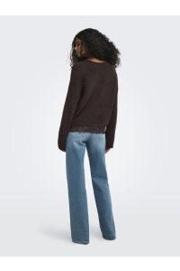 ONLY ONLCLOVER LS LACE V-NECK REVERSIBLE: coffee bean/melange/dtm lace