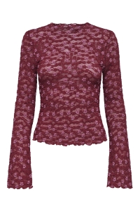 ONLY ONLLOLLIE L/S LACE TOP CS JRS rumba red/pale lilac flower