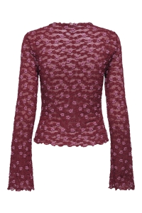 ONLY ONLLOLLIE L/S LACE TOP CS JRS rumba red/pale lilac flower