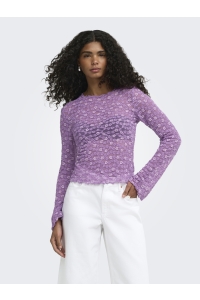 ONLY ONLLOLLIE L/S LACE TOP CS JRS pansy/pale violet flower