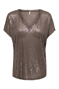 Carmakoma CARMIRINDA S/S V-NECK TOP JRS coffee bean/metallic leo