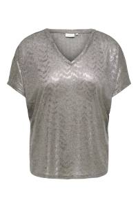 Carmakoma CARMIRINDA S/S V-NECK TOP JRS walnut/metallic zig zag