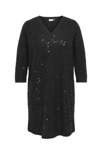 Carmakoma CARWHAM 3/4 V-NECK SEQ MIDI DRESS J: black/black sequins