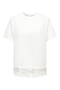ONLY ONLVIVVI S/S LACE BOTTOM TOP JRS NO: cloud dancer/cloud dancer lace