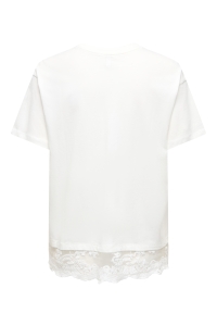ONLY ONLVIVVI S/S LACE BOTTOM TOP JRS NO: cloud dancer/cloud dancer lace