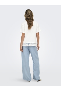 ONLY ONLVIVVI S/S LACE BOTTOM TOP JRS NO: cloud dancer/cloud dancer lace