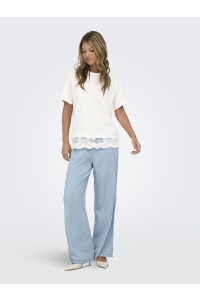 ONLY ONLVIVVI S/S LACE BOTTOM TOP JRS NO: cloud dancer/cloud dancer lace