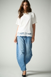 ONLY ONLVIVVI S/S LACE BOTTOM TOP JRS NO: cloud dancer/cloud dancer lace