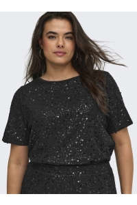 Carmakoma CARWHAM 2/4 O-NECK SEQ TOP JRS black/black sequins