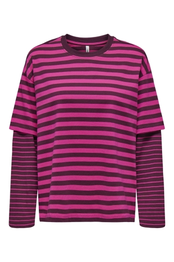 ONLY dames t-shirt winetasting/beetroot (anna) w. t ONLFREJA L/S STRIPE DOUBLE TOP JRS