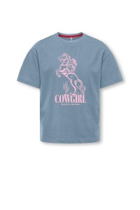ONLY KOGEBBA WEST SS O-NECK LOOSE TOP JR: dusty blue/cowgirls